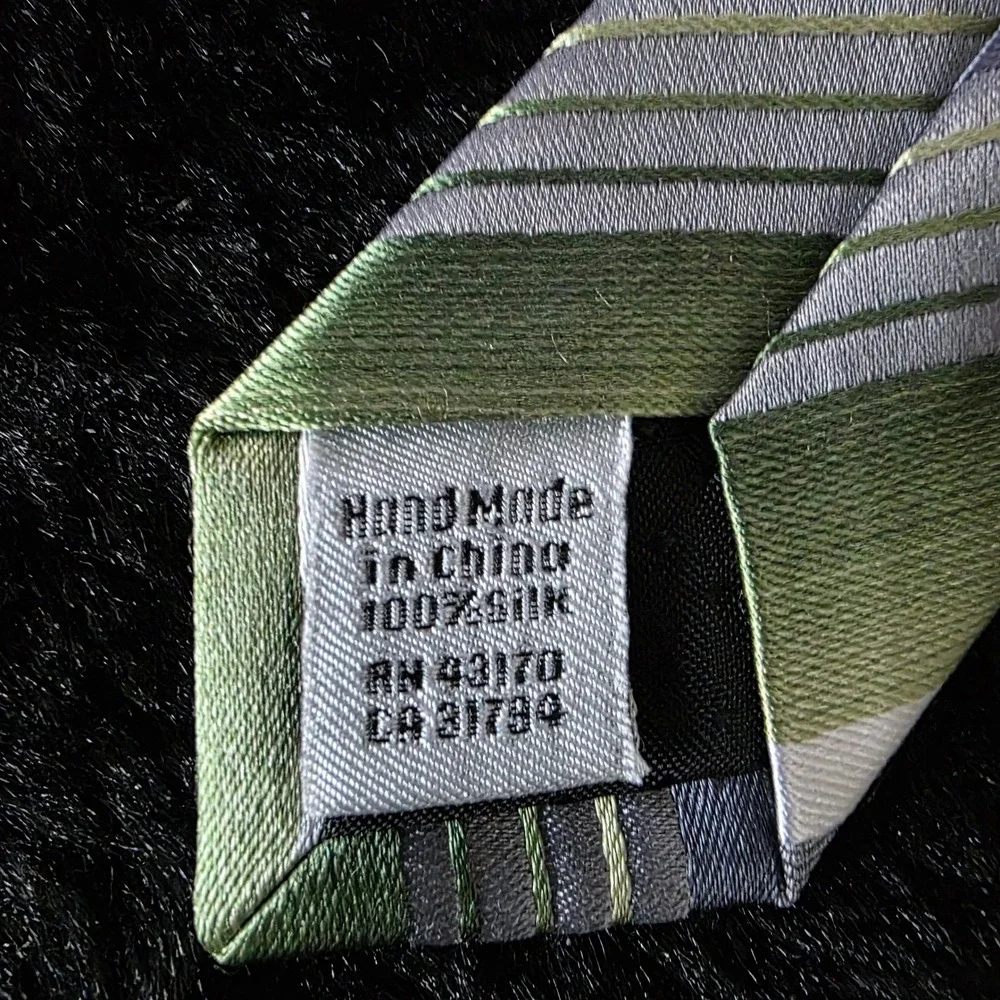 Geoffrey Beene Striped 100% Silk Tie Handmade Green Gray White Mens Formal‎ Wear